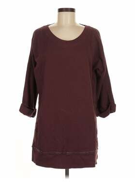 Soft Surroundings Burgundy Peruvian Cotton Pullover Tunic Sweatshirt with Ruffle